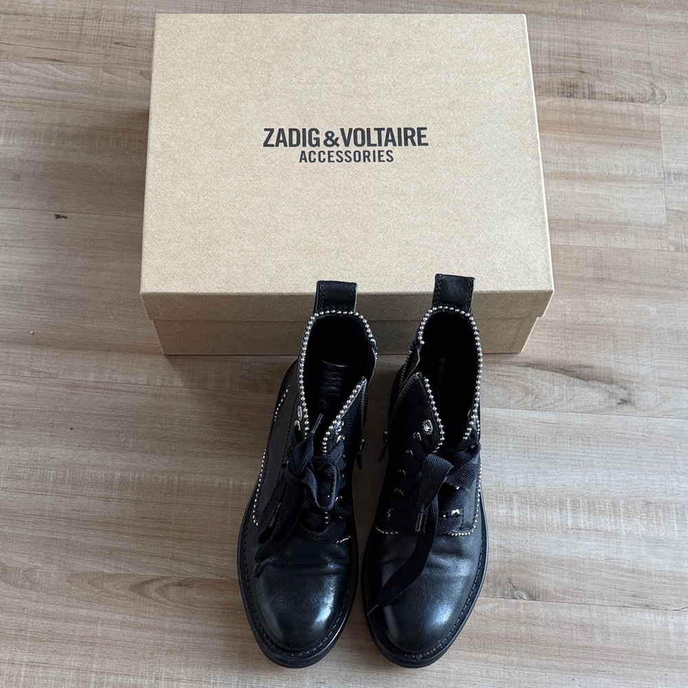 Zadig & Voltaire Black Leather Stud-Trim Boots size 38